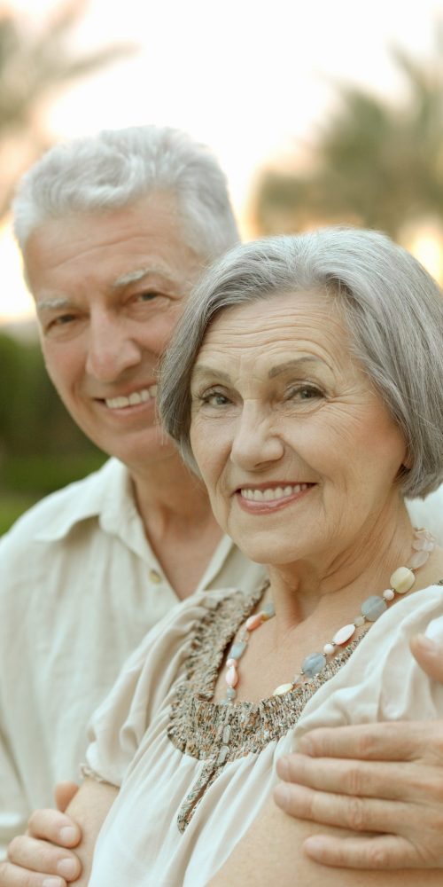 Portrait of a happy elderly couple embracing